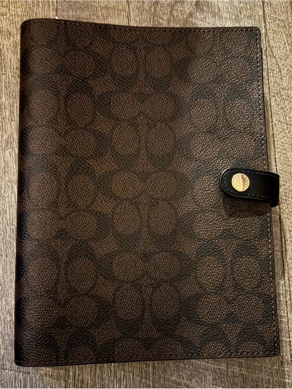 Coach Men’s Signature Print Leather Folio - Dark Brown with Black Snap